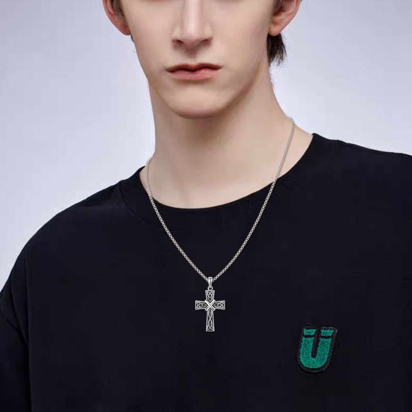 925 Sterling Silver Celtic Cross Necklace for Men